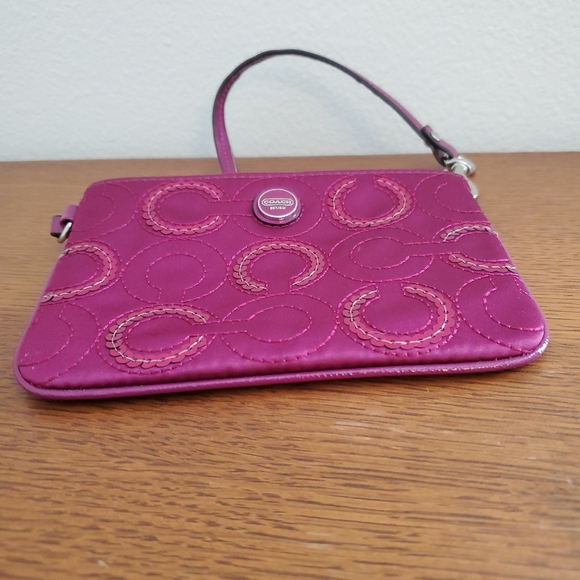 Coach Raspberry Pink Sequin Logo Satin Wristlet - Picture 7 of 9